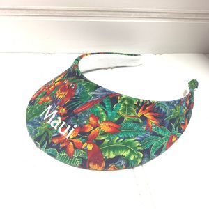 Vintage 80s 90s Maui Tropical Parrots Hat Visor Multicolor Retro Florals Womens